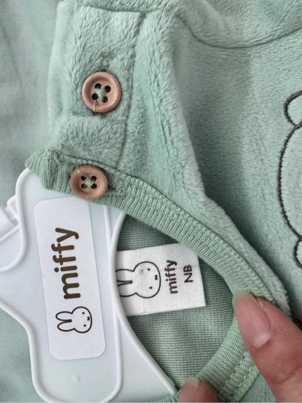NWT Miffy and friends onesie in light green velour fabric sz NB